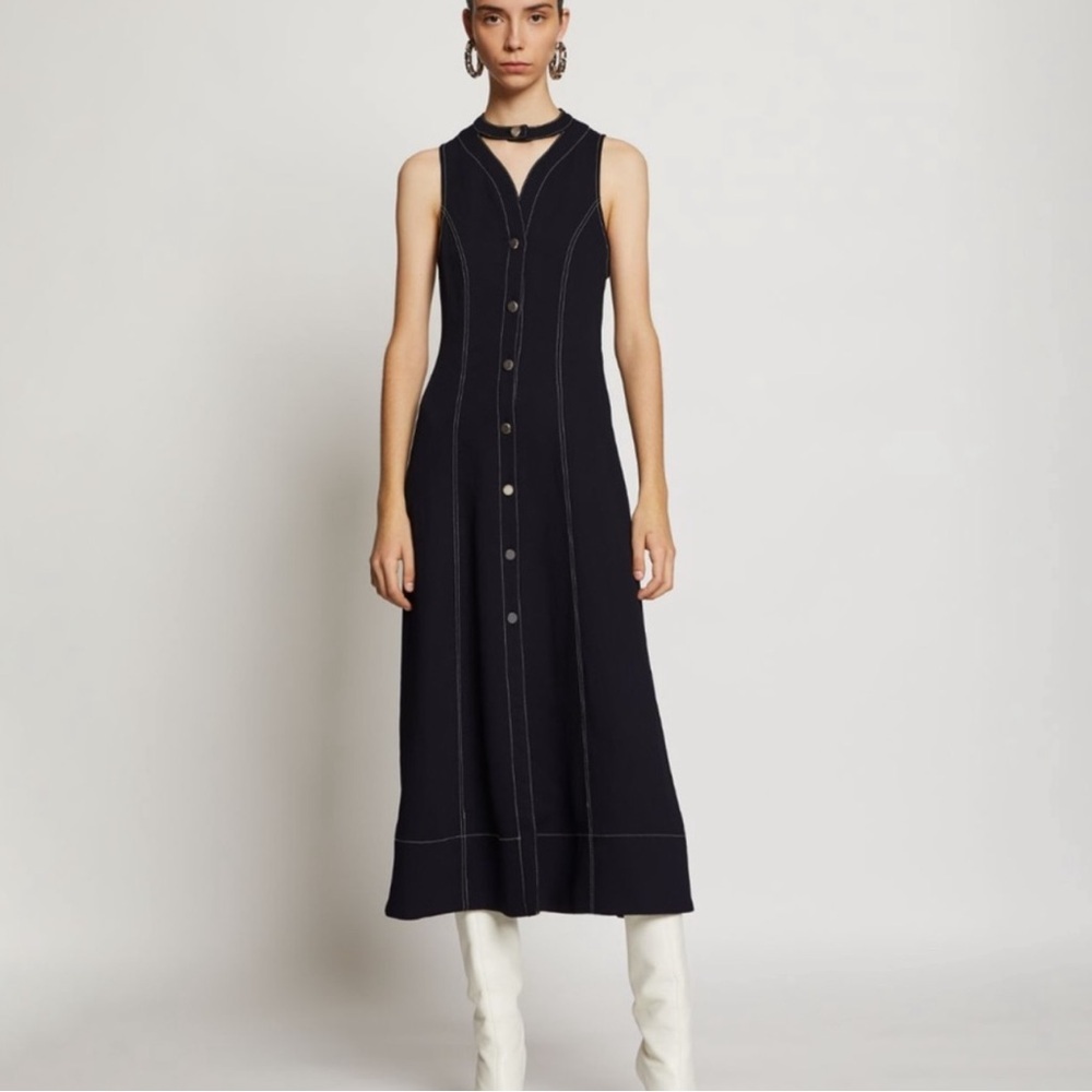 Proenza Schouler Rumpled Pique Dress Black Top Stitched 4